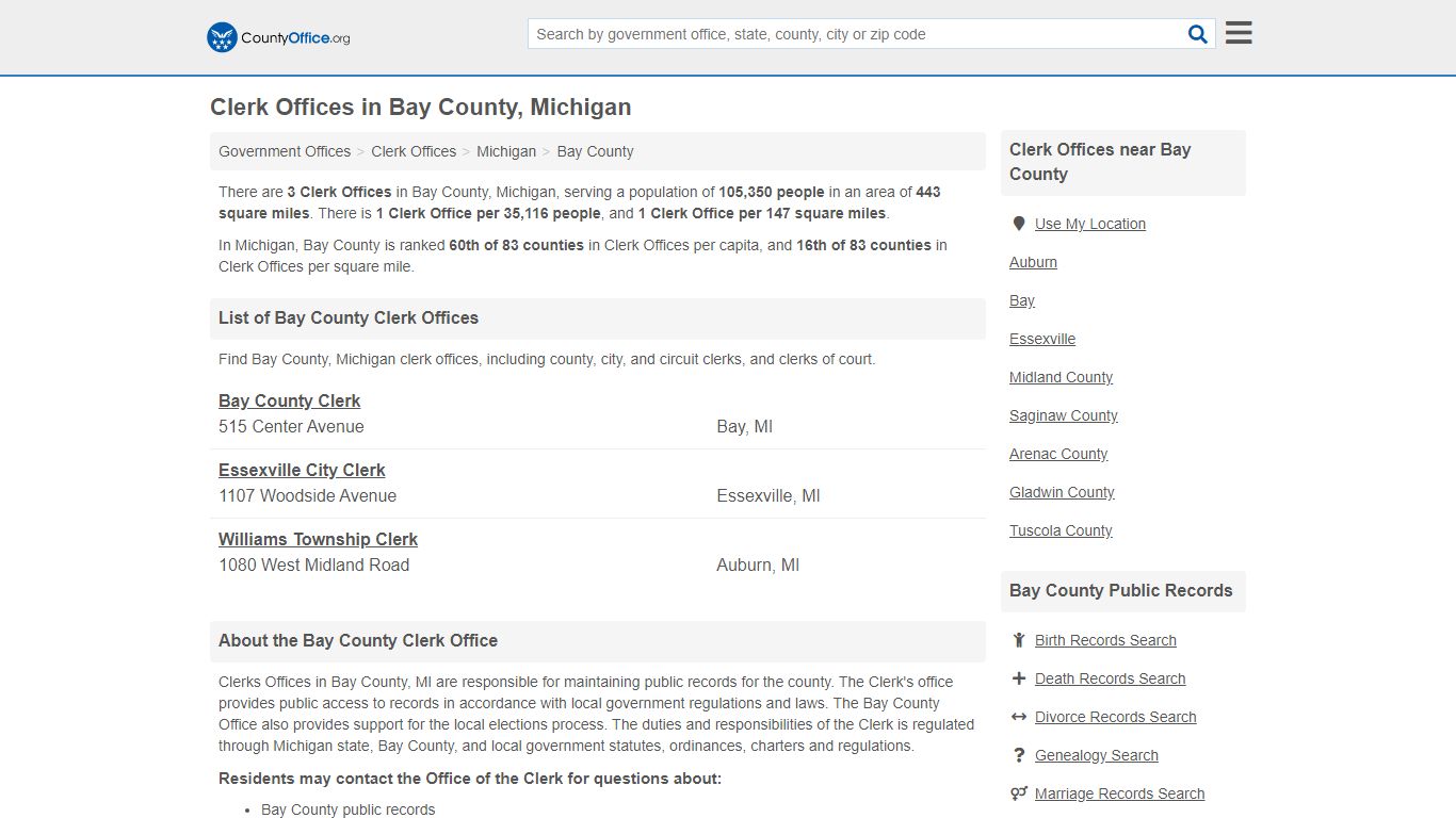 Clerk Offices - Bay County, MI (County & Court Records)