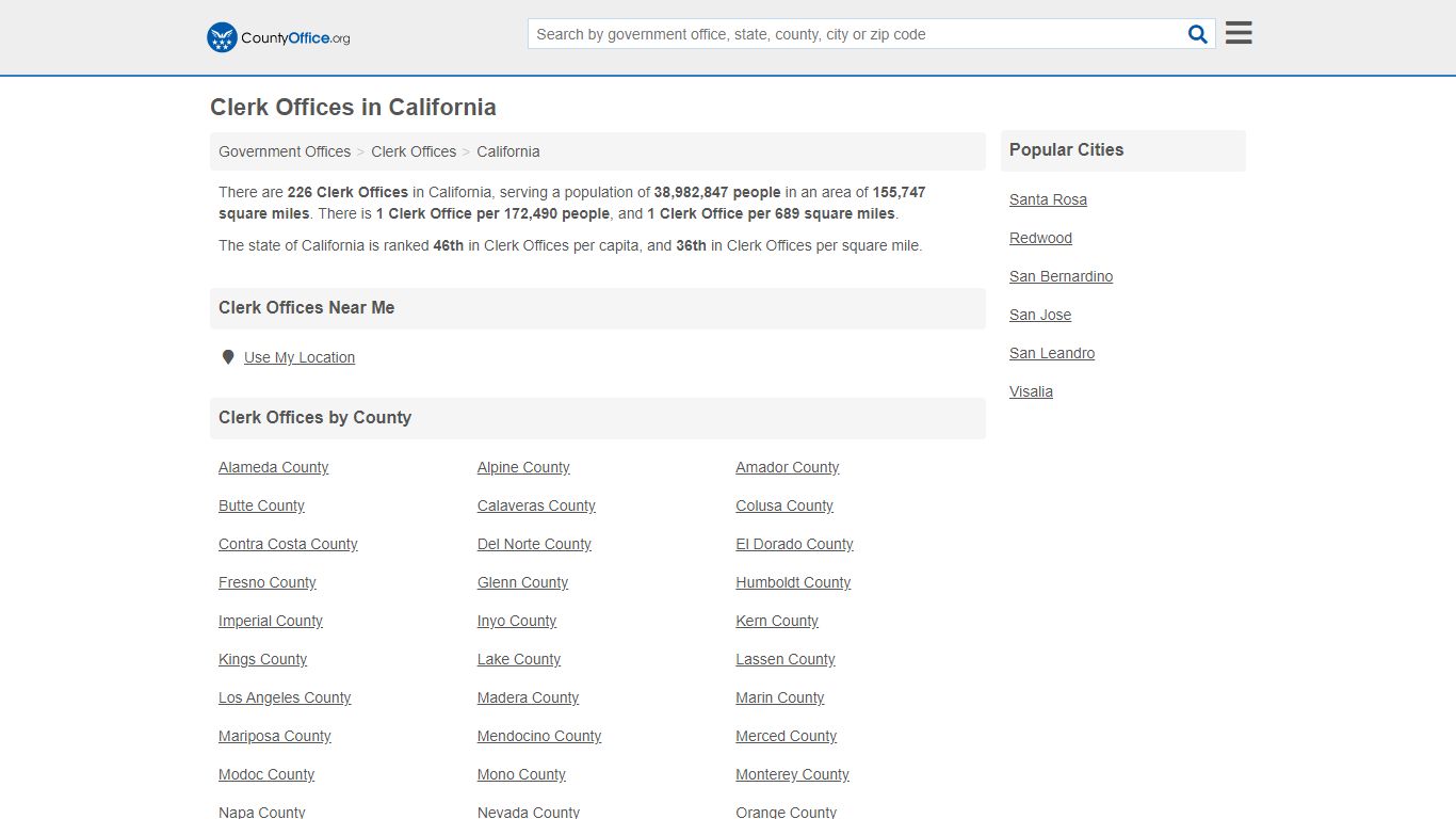 Clerk Offices - California (County & Court Records)